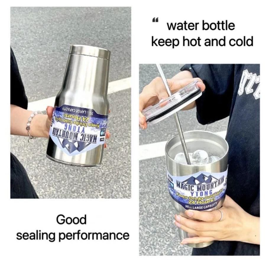 زجاجة تانك حافض للبروده ستانلس ستيل بالكامل  0.820 لتر  مع عود معدني